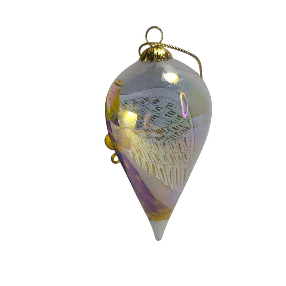 Pier 1 Li Bien Angel Ornament Iridescent Tear Drop Shape Christmas Glass Vtg Box